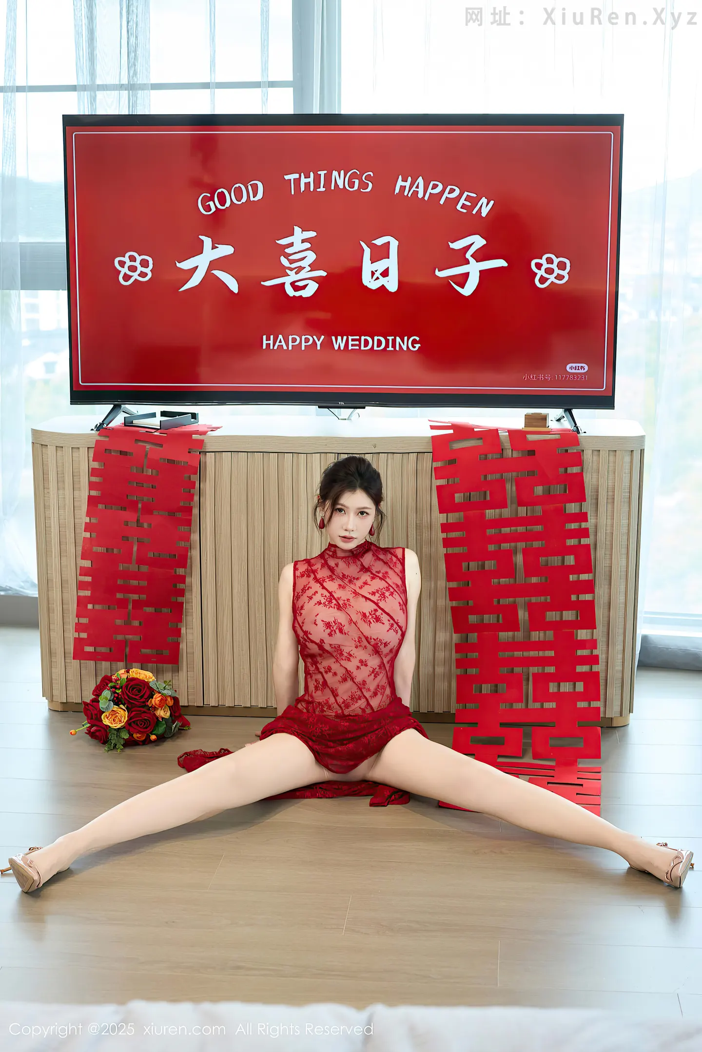 图片[2]-[XiuRen秀人网]VOL.10578 模特尹甜甜性感红色新娘晨袍配肉色丝袜秀完美身材迷人诱惑写真69P-秀人网官方网站